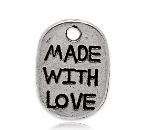 JGFinds Made with Love Message Charms  200 pcs  Silver Tone  11 x 8mm (3/8 Inch) DIY jewelry Making Supplies - Image 3